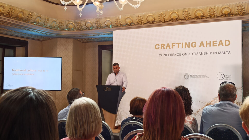 Elton Micallef, CEO of the Malta Crafts Foundation, addressing the conference 'Crafting Ahead'