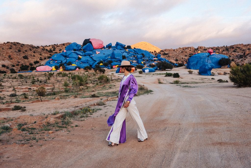 The Lion’s Head Satin Violet Kaftan Dress by BakChic